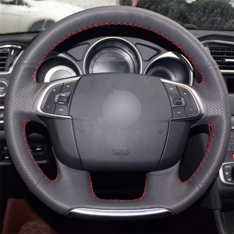 Top Leather Steering Wheel Hand-stitch on Wrap Cover For DS4 Citroen C4 C4L-image-429666432