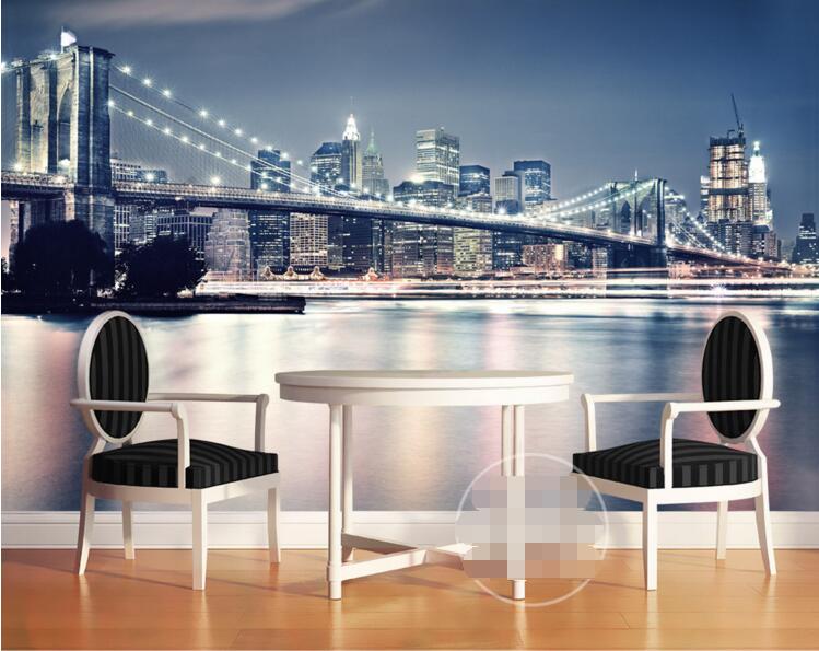 

3d wallpaper custom photo Modern night lights New York Bridge living room Home decoration 3d wall muals wall paper for walls 3 d, Pictures show