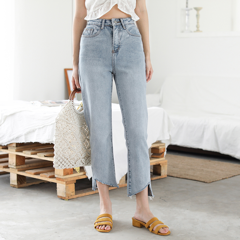 

EGGKA Summer Vintage Jeans Pants Women High Waist Stretch Zipper Hole Casual Female Jeans Fashion High Quality Denim Pants, Sky blue