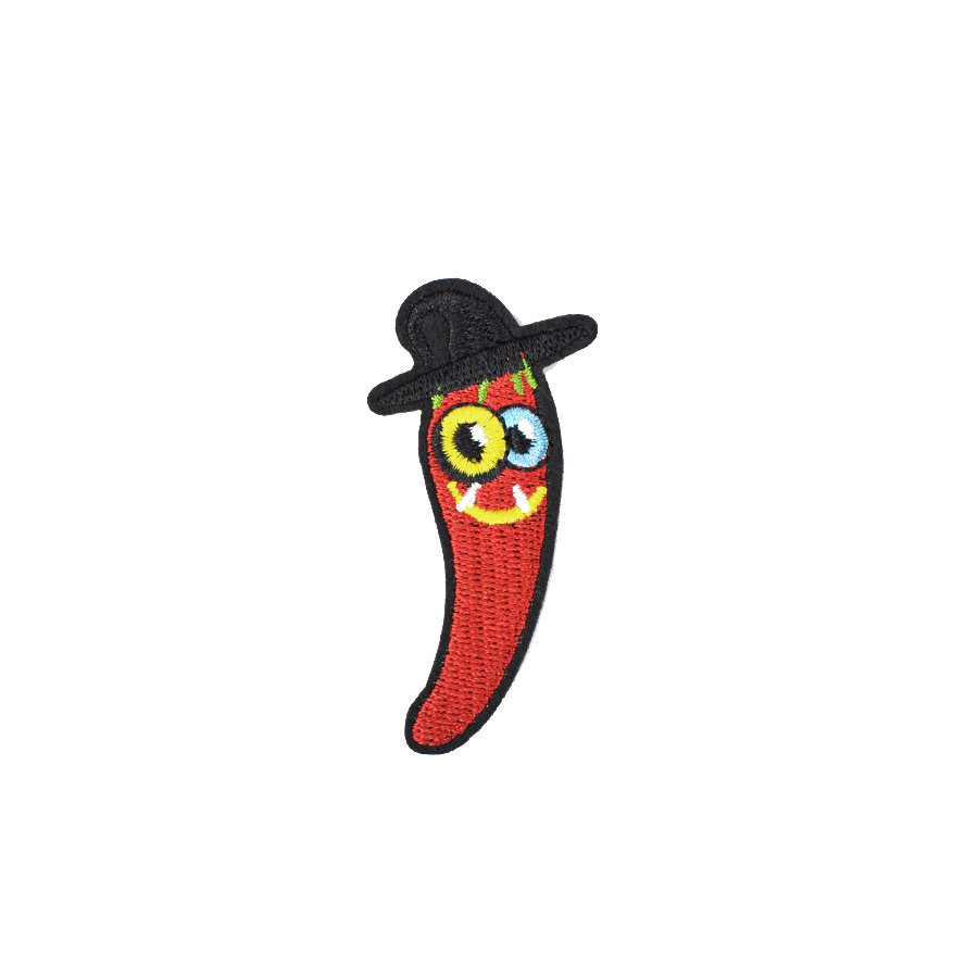 

10 PCS Diy Hat Chilis Food Embroidered Patch Cartoon Iron on Sew Applique Clothing Patches for Hot melt Adhesive Garment Patches Accessories, Black