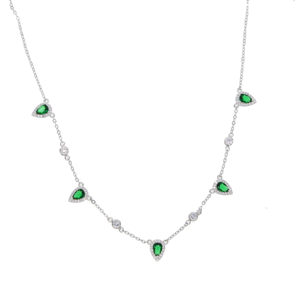

3510cm choker silver plated women necklace fashion jewelry water drop charm Green emerald clear cz stone paved Gorgeous women jew