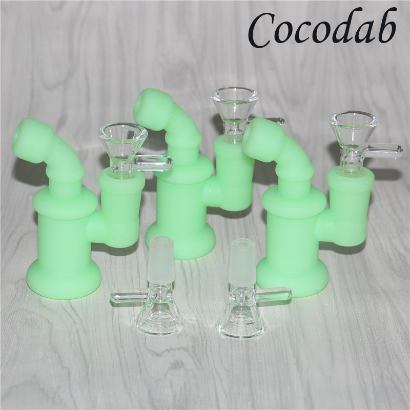 

Mini Silicone Bubbler Oil Rig Silicon Smoking Hookah Bongs 3.85" inch Dab Rigs Detachable Perc Water Bong Pipes Unbreakable Glass Bowl