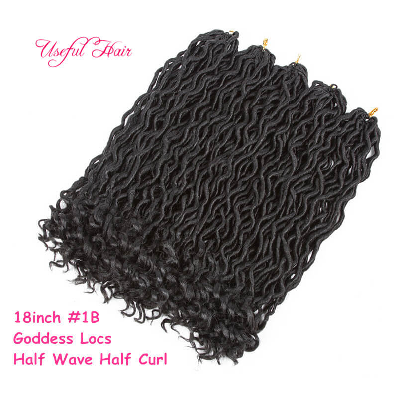 

18" Synthetic braiding hair goddess locs Faux Locs Curly Crochet Hair 18 inch Crochet Braids Synthetic Hair Extensions For Black Women, 1b+burgundy