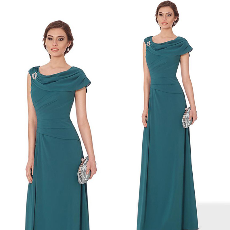 

2018 Elegant Mother Of The Bride Dresses Pleated Chiffon Crystal Brooch Floor Length Green Burgundy Purple Mother Of The Groom Dresses