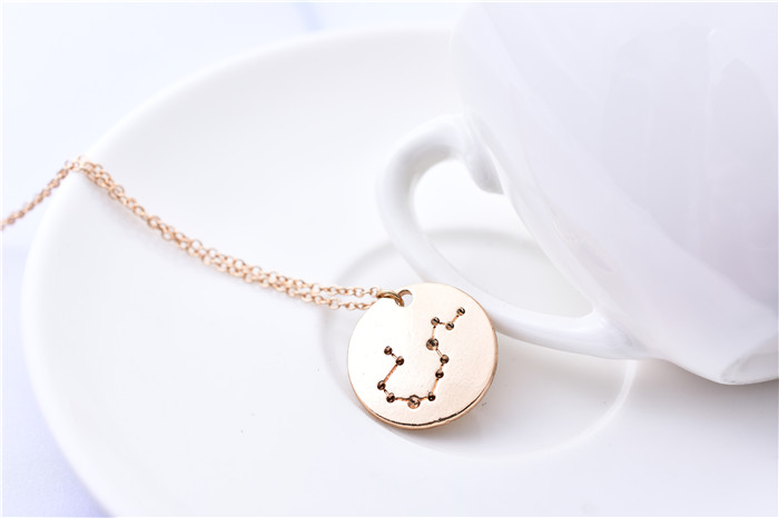 

10pcs Tiny Aquarius Constellation Necklace Aquarius Star Sign Zodiac Pattern Coin Pendant Necklace Jewelry Astrology Birthday Gift