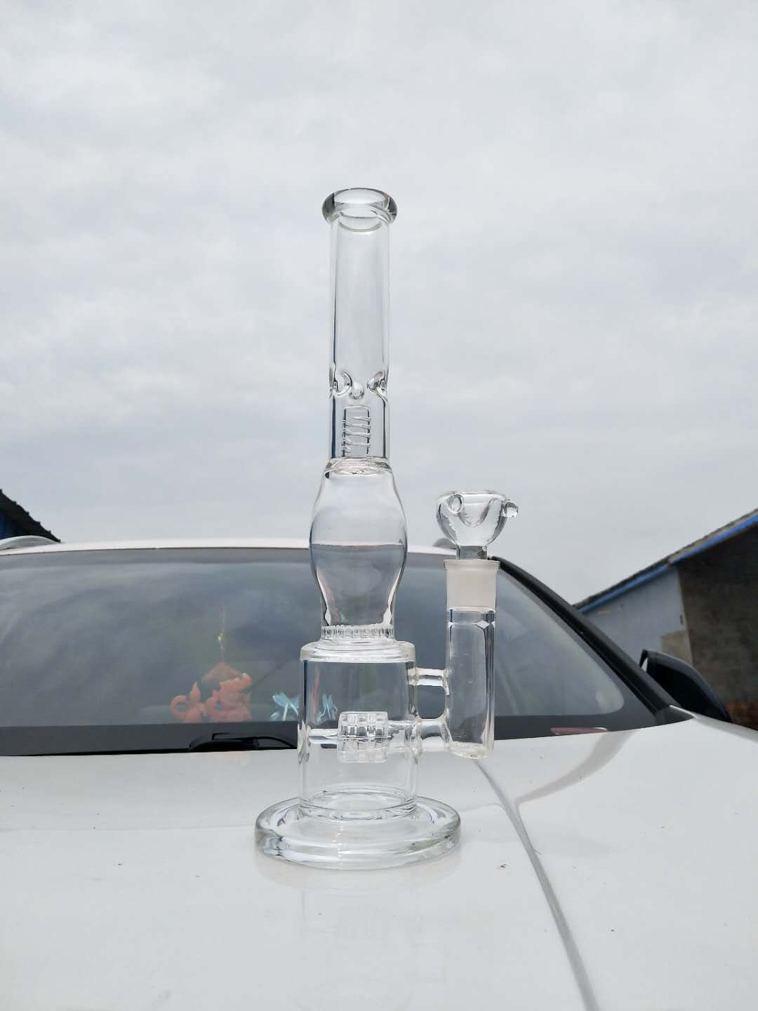 

H:34CM Honeycomb Bong Manufacture Hot Selling Glass Water Pipe With Tire Style And Honeycomb Glass Diffuser Percolator Glass Bongs