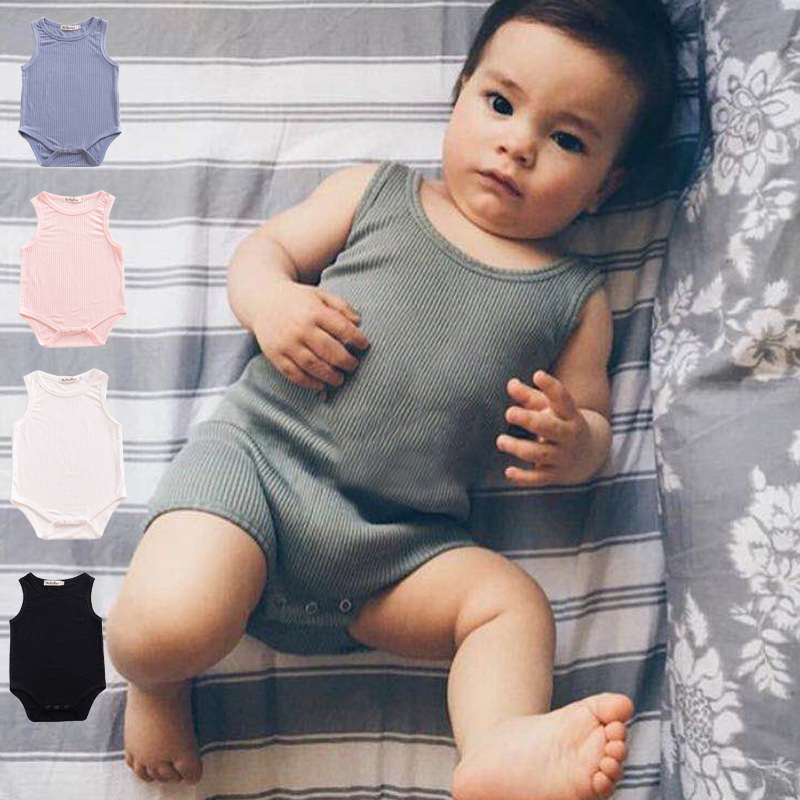 

INS Baby Rompers Fashion Toddler Cute 5 Solid Color Infant Boys Girls Pure Cotton Summer Bodysuit Romper 18060903, Light blue
