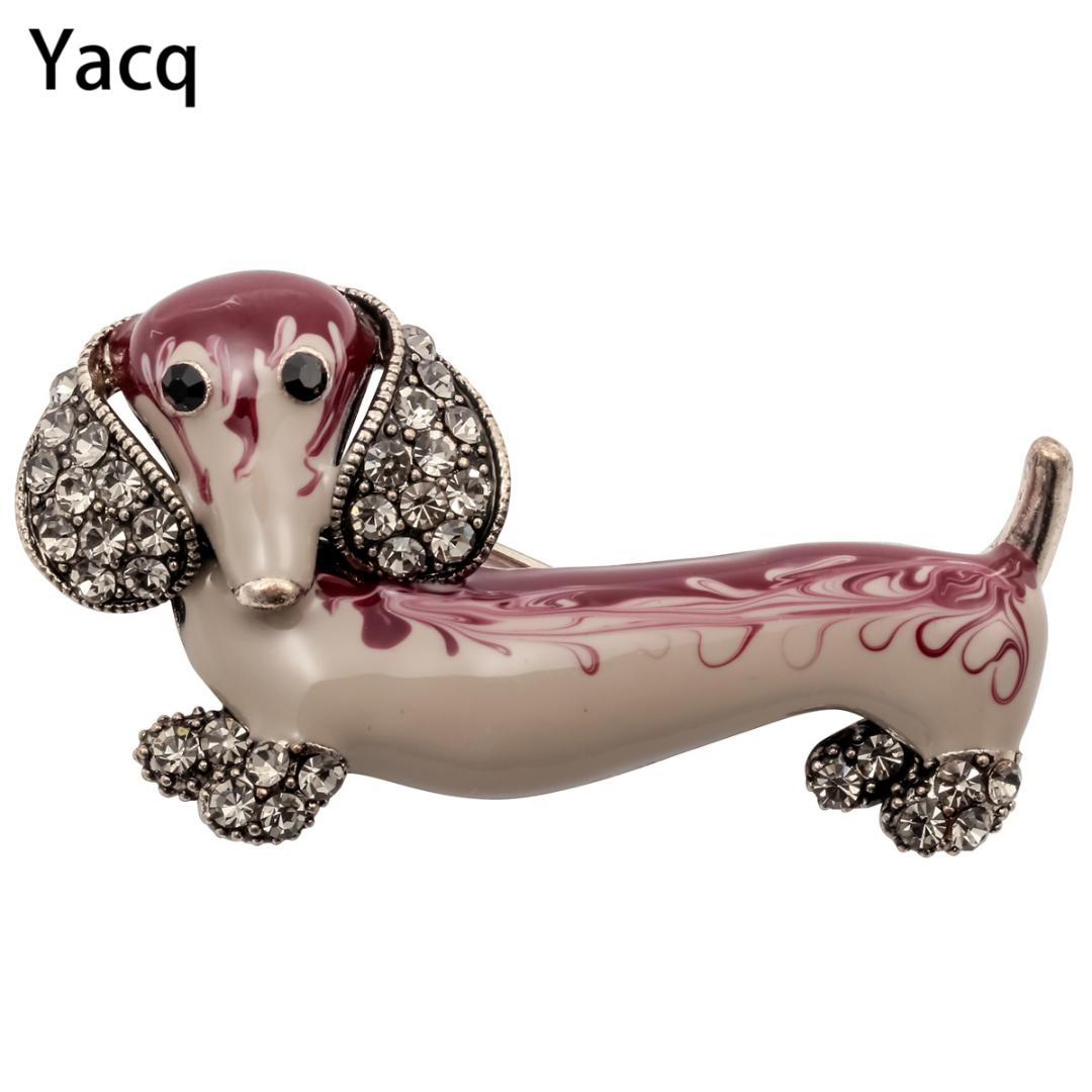 

YACQ Dachshund Dog Brooch Pin Puppy Animal Crystal Enamel Bling Women Fashion Jewelry Gifts Gold Silver Color Dropshipping WB35