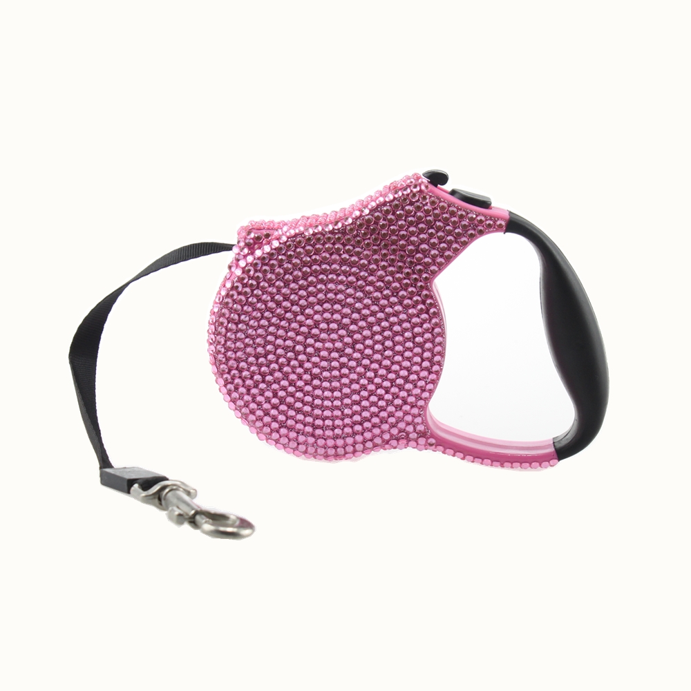 

Blue Pink Rhinestone Dog Leash Retractable  Breed Retracting Extendable Training Lead 3M Blue Stone Pet Puppy Fashion Dog Walking