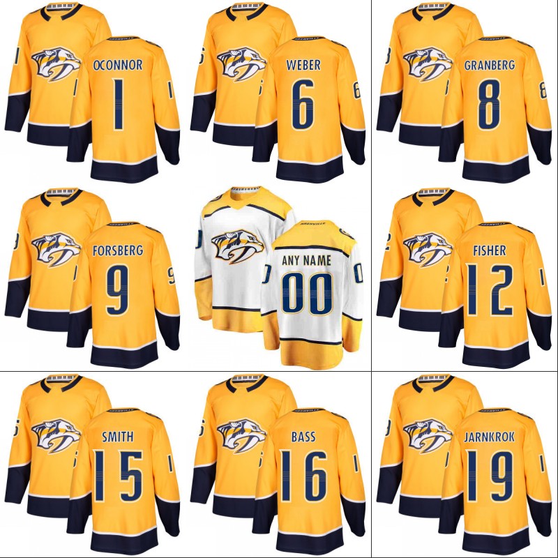 #12 Mike Fisher Nashville Predators Jersey Mens Womens Youth 6 Shea Weber 16 Cody Bass 19 Calle Jarnkrok Custom Hockey Jerseys
