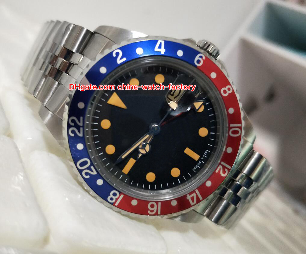

Hot Items Top Quality BP Maker 40mm Vintage GMT 1675 Red Blue Pepsi Bezel Jubilee Bracelet Asia 2813 Movemen Automatic Mens Watches, No box papers