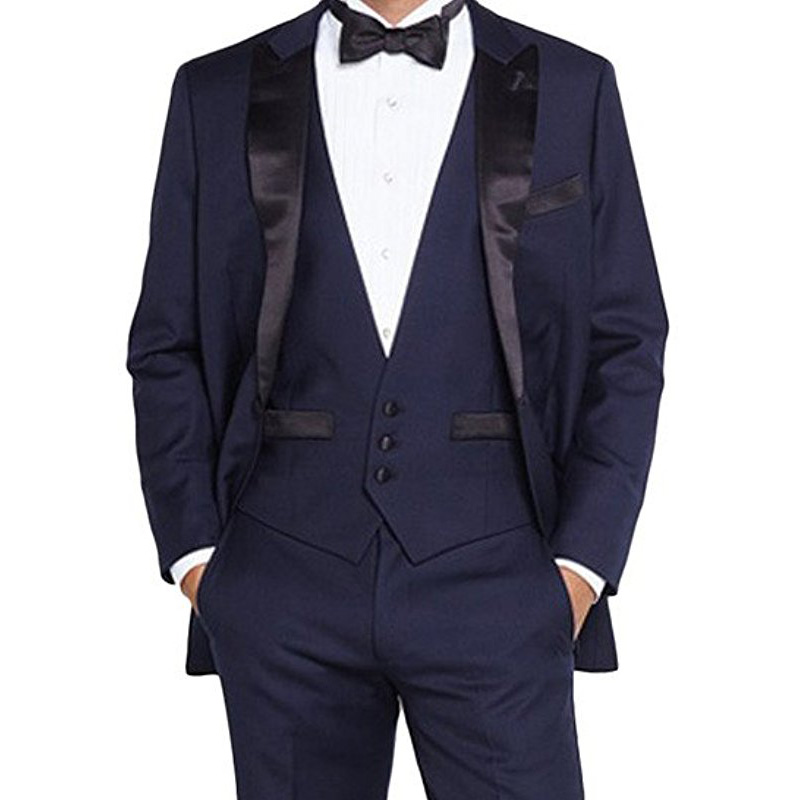 

2018 Navy Blue Wedding Groomsmen Tuxedos Groom Wear Three Piece Jacket Pants Vest Custom Made Business Party Men Suits, Black