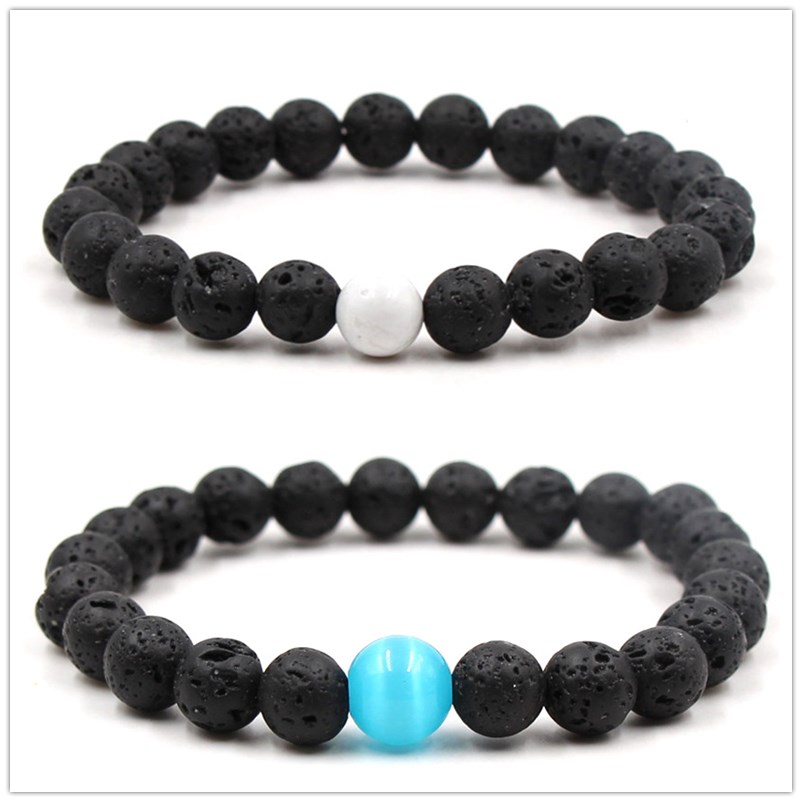 Natural Black Lava Stone Beads Bracelet Essential Oil Diffuser Bracelet White Turquoise Volcanic Rock Beaded Yoga Bracelets-image-410255709