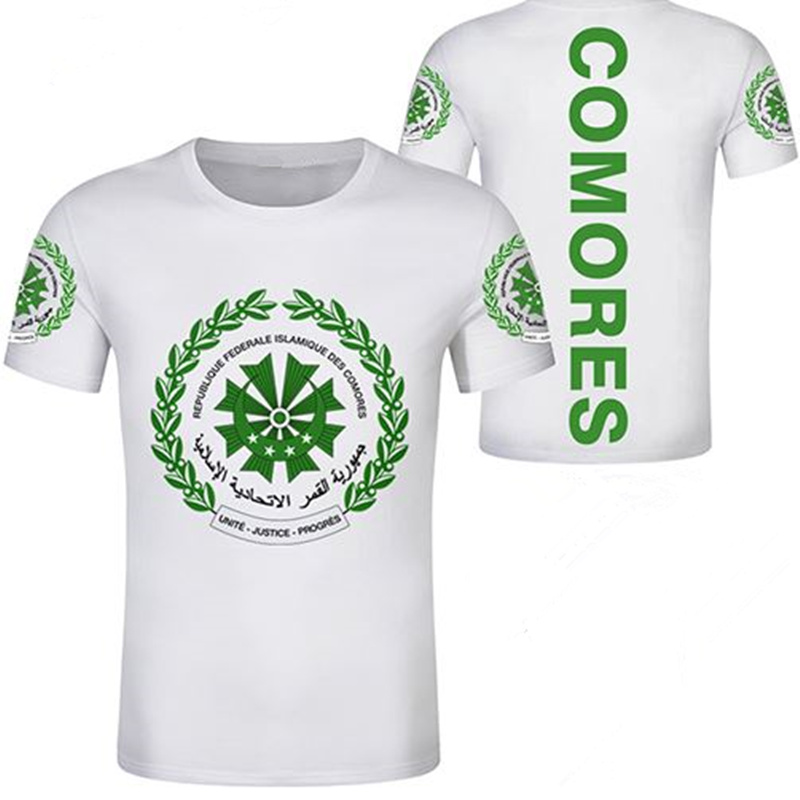 

COMOROS Unisex youth t shirt free custom made name number t shirt nation flag km french union country college print photo clothes, 1002