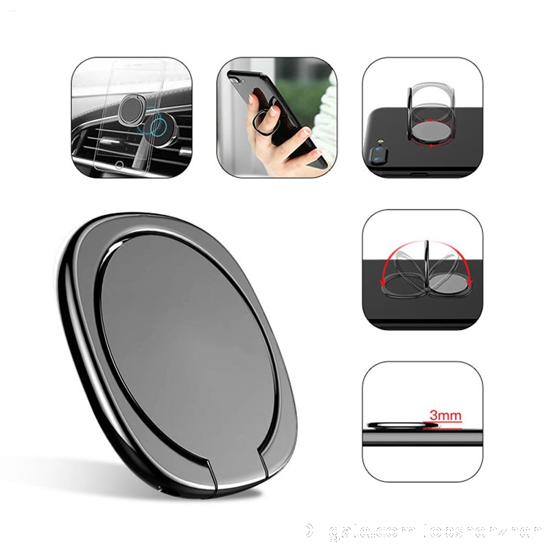 

New Luxury 360 Degree Metal Finger Ring Holder Smartphone Mobile Phone Finger Stand Holder For iPhone X 7 8 6 6s Plus Samsung Tablet mount, As picture