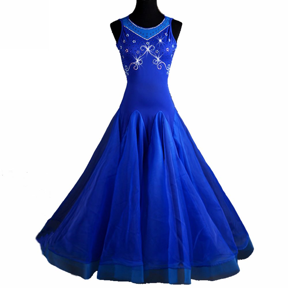 

Ballroom Dance Dresses Standard Ballroom Dance Competition Dresses Waltz Tango Flamenco Dress D362 Blue Rhinestones Big Sheer Hem, Royal blue