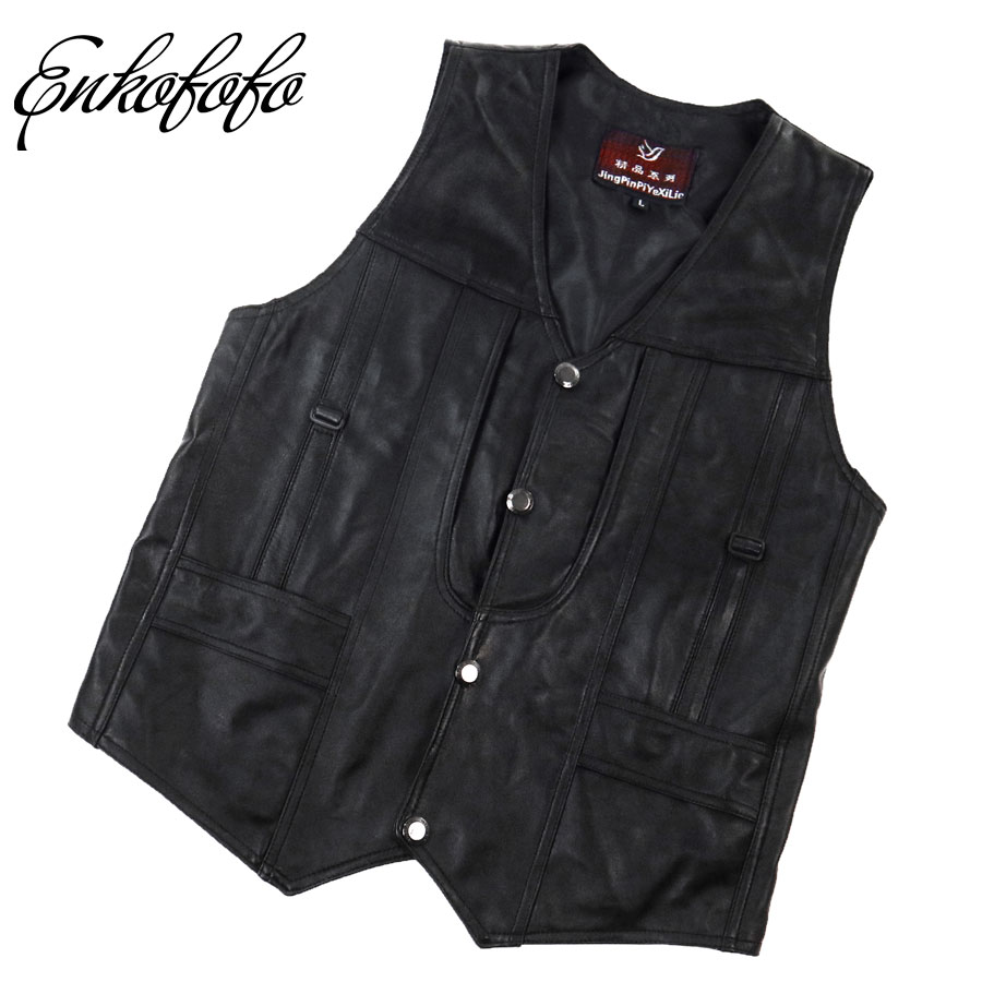 

Black Genuine Leather Vest Men Plus Size Clothing Motorbike Sheepskin Waistcoat Photography Vests Man Motorcycle Jacket 5XL 6XL