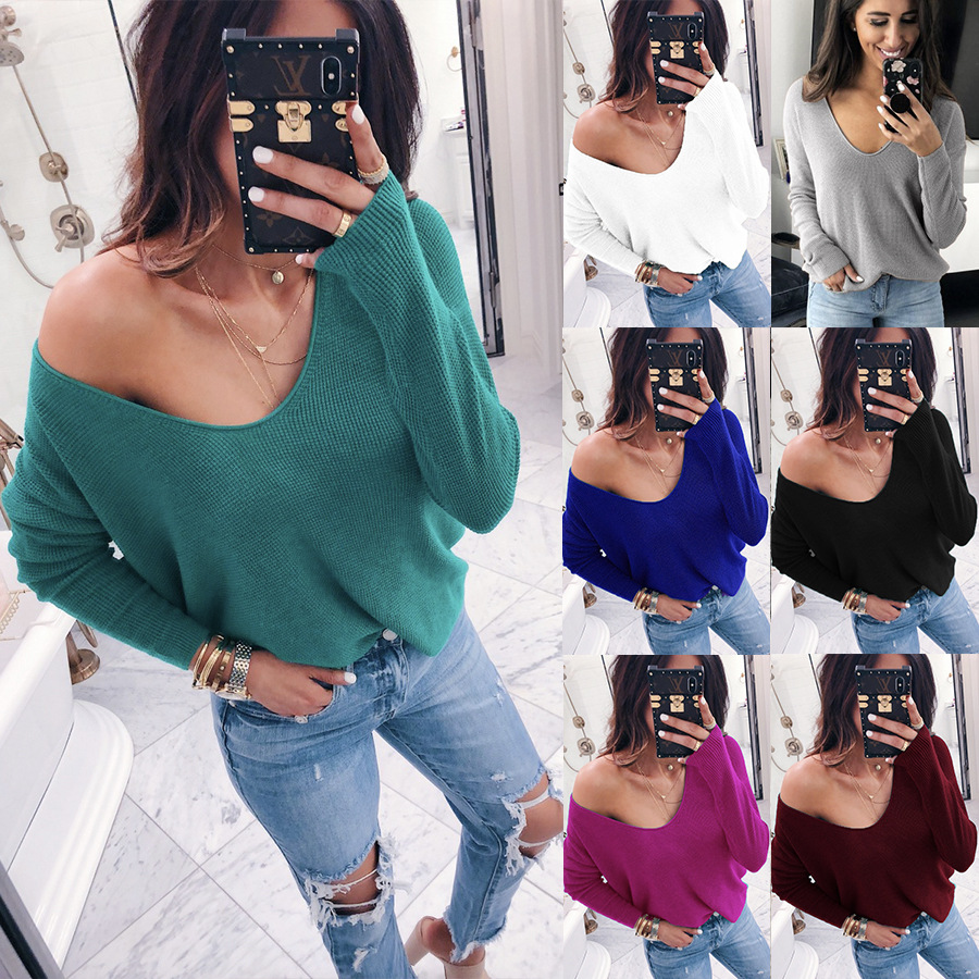 2018 Autumn Winter Sweaters Women Fashion Warm Pullover Women Knitted Sweater Female V-Neck Long Sleeve Loose Sweater Knitted