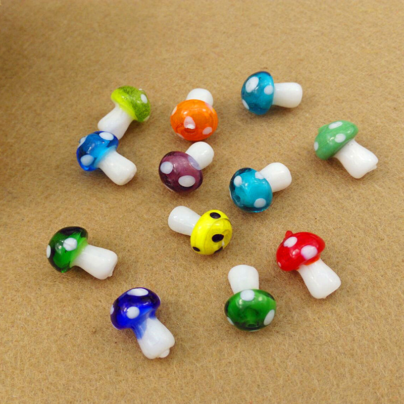 

50pcs/lot Mix Color 10x14mm Handmade Lampwork Beads Mushroom Shape Glazed Lampwork Loose Beads DIY Bracelet Jewelry Making Material