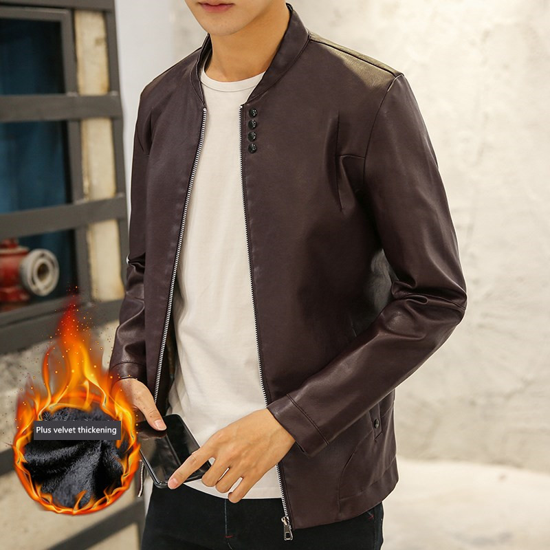 Veste pour hommes automne et hiver 2018 nouvelle version coréenne de la tendance de la veste en cuir beau sauvage plus velours décontracté shi
