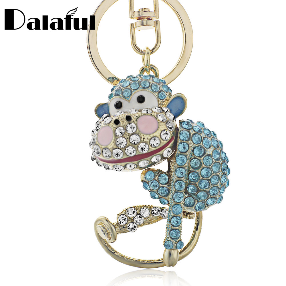 

Key Rings Fashion Lovely Monkey Crystal HandBag Pendant Metal Animal Keyring Keychain Purse Bag Buckle Chains Holder For Women K010