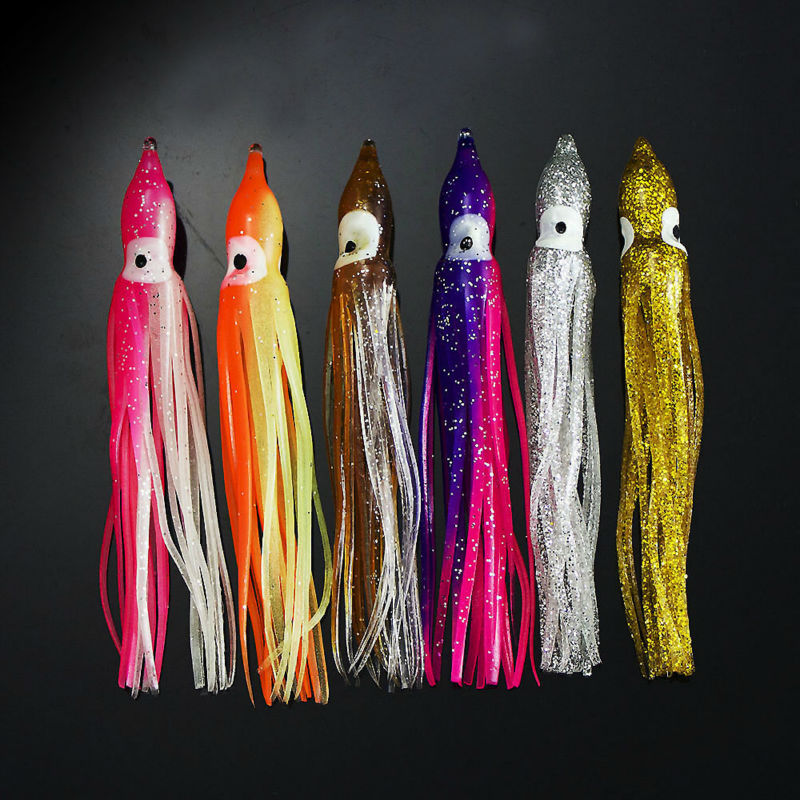 

30pcs 12cm 15cm 18cm Trolling Squid Skirts, Soft Octopus Lures, Hoochie Fishing Baits, Tuna Tail, Tackle Craft, Accessories