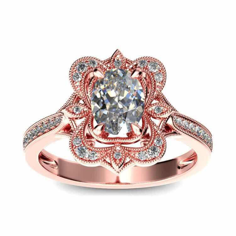 

2018 New Euramerican Hollow Floral Zircon Ring for Women Ladies Luxury Plated Rose Gold Color Wedding Ring Jewelry Gifts anillos