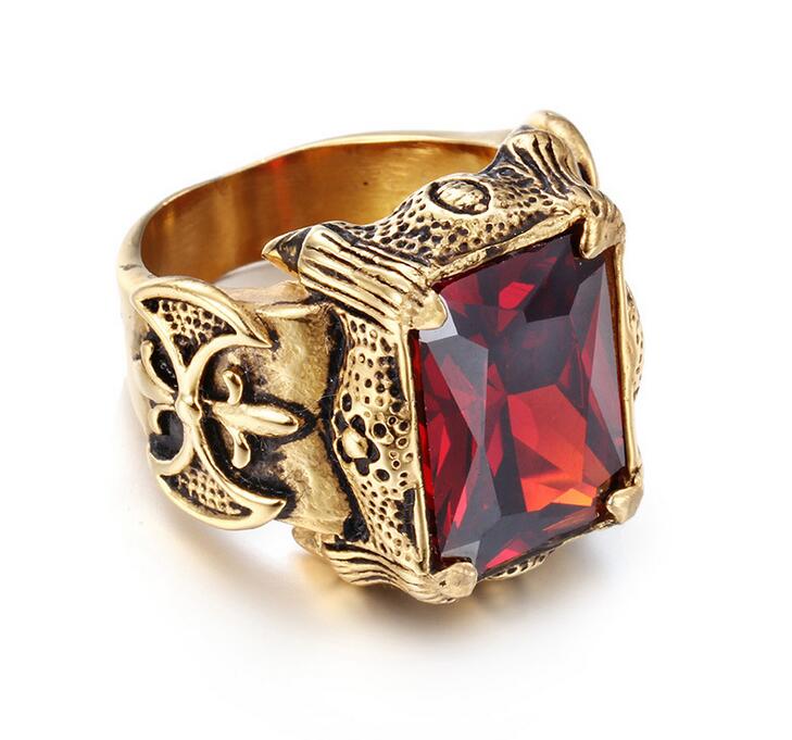 

Vintage Gold Color Dragon Claw Rings Men Jewelry Stainless Steel Big Red Green Purple White CZ Crystal Stone Ring Men Punk Rock Mens Rings, Slivery;golden