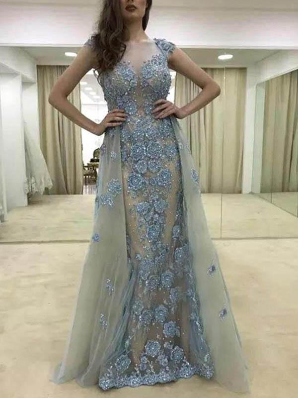 

Sexy See Through Women Dress Cap Sleeve Sheath Evening Dresses Luxury Lace Appliques Beaded Long Evening Gowns Detachable Prom Party Dresses, Lavender