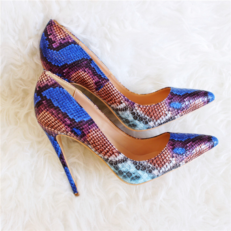 Livraison gratuite 2019 femme nouvelle dame mode en cuir bleu talons serpent python 12cm femmes dame sexy Parti bout pointu à talons hauts chauss