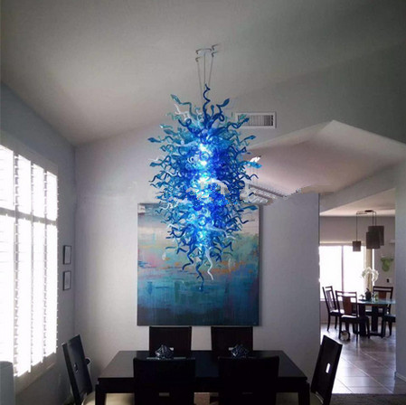 

Lamps 100% Mouth Blown Murano Blue Glass Style Chandeliers AC 110v/240v Morrocan Lamp Led Chandelier for Dining Room