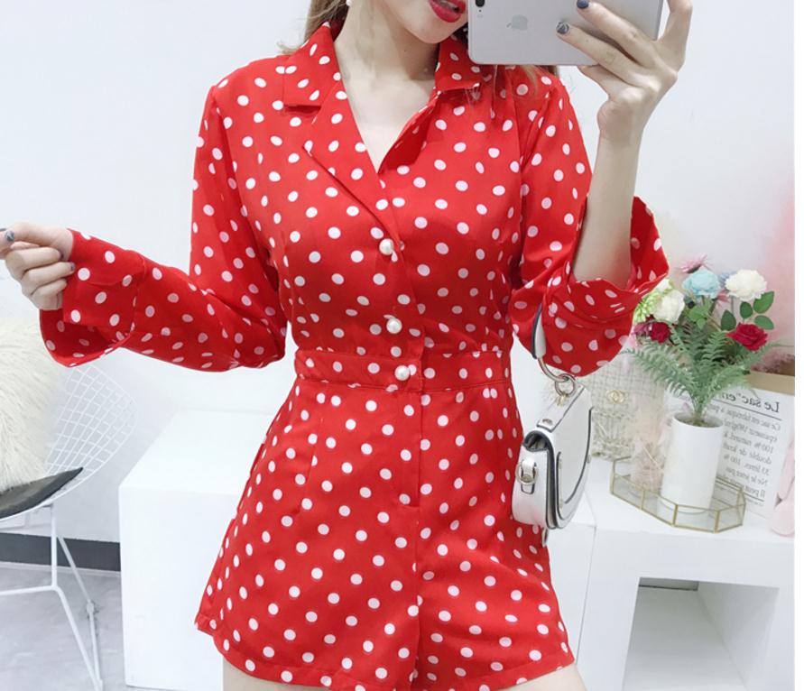 Free send Thin section chiffon Jumpsuits female summer 2018 new style Korean V collar-image-421208599