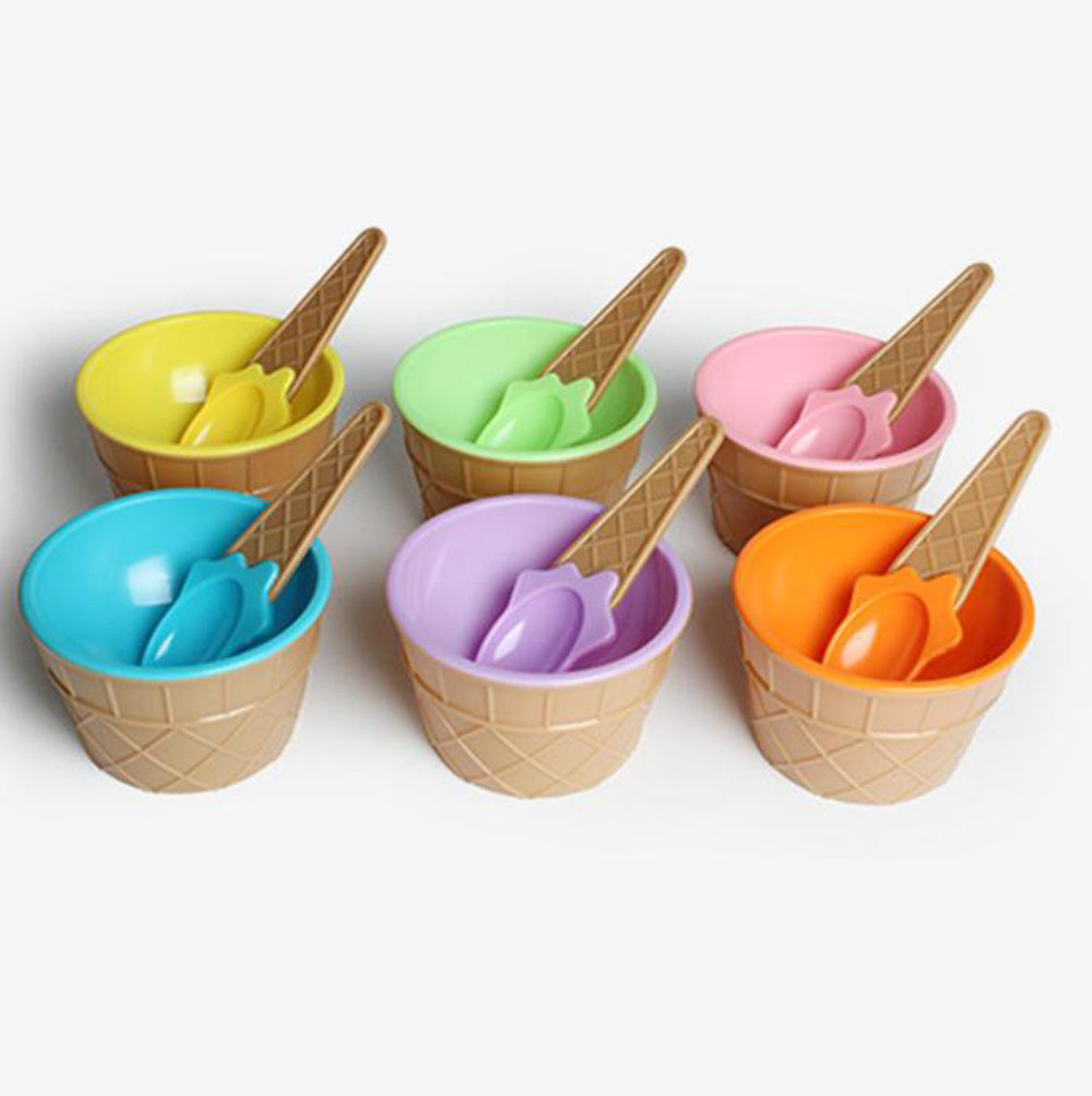 Eco Friendly Children S Plastic Ice Cream Bowl Spoon Set Durable Ice