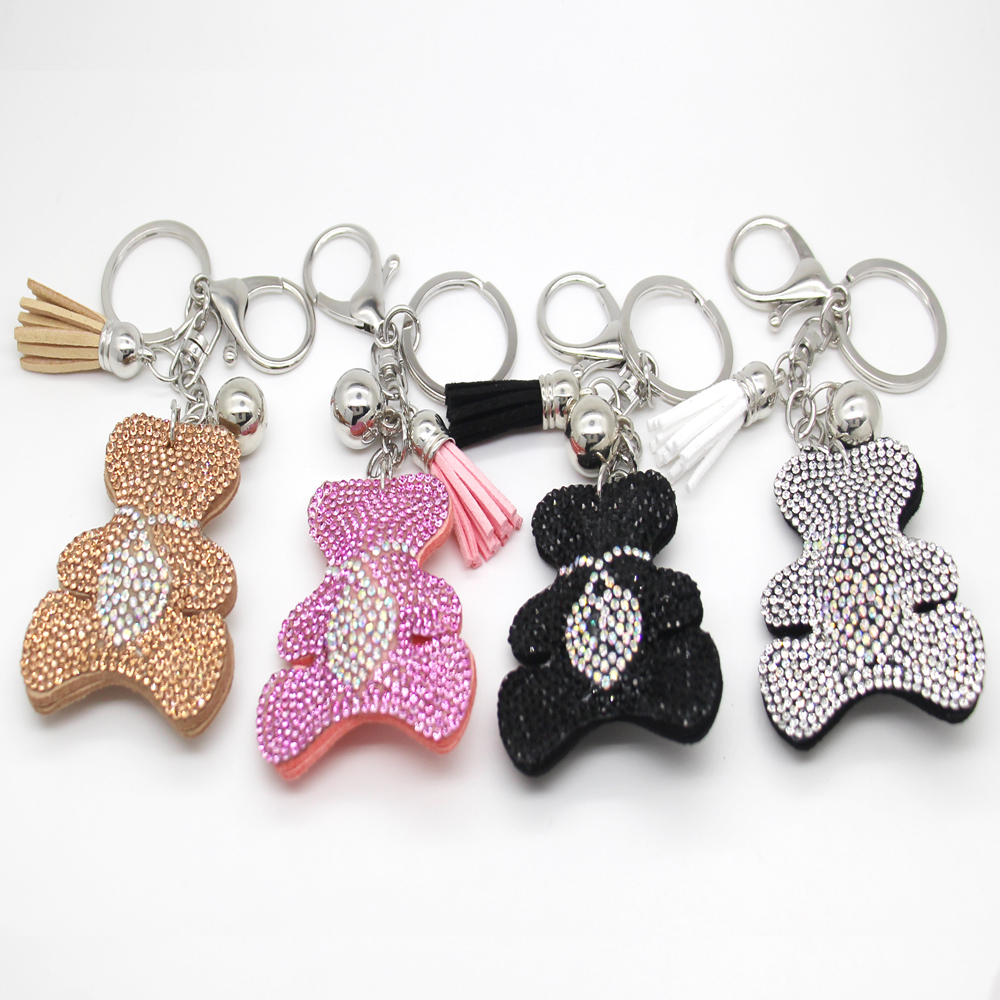 

Rhinestone tassel PU leather toy bear keychain fashion charm personality keychain surprise gift for family
