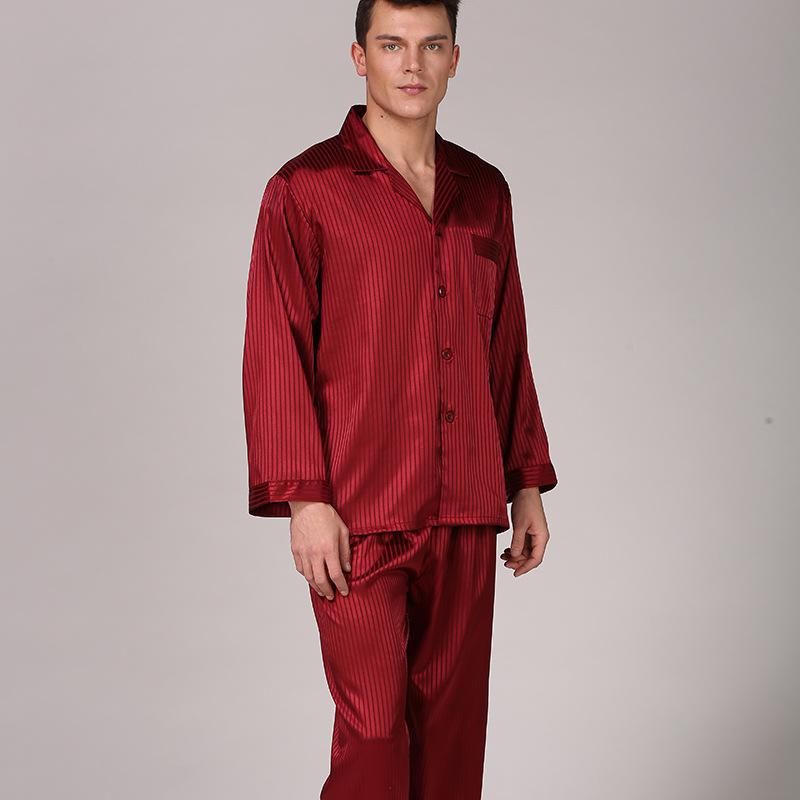 

Spring Autumn Red Men Full Sleeve Pajamas Set Gentle Satin 2PCS Sleepwear Kimono Bathrobe Gown Silky Home Wear Plus Size XXXL, Black