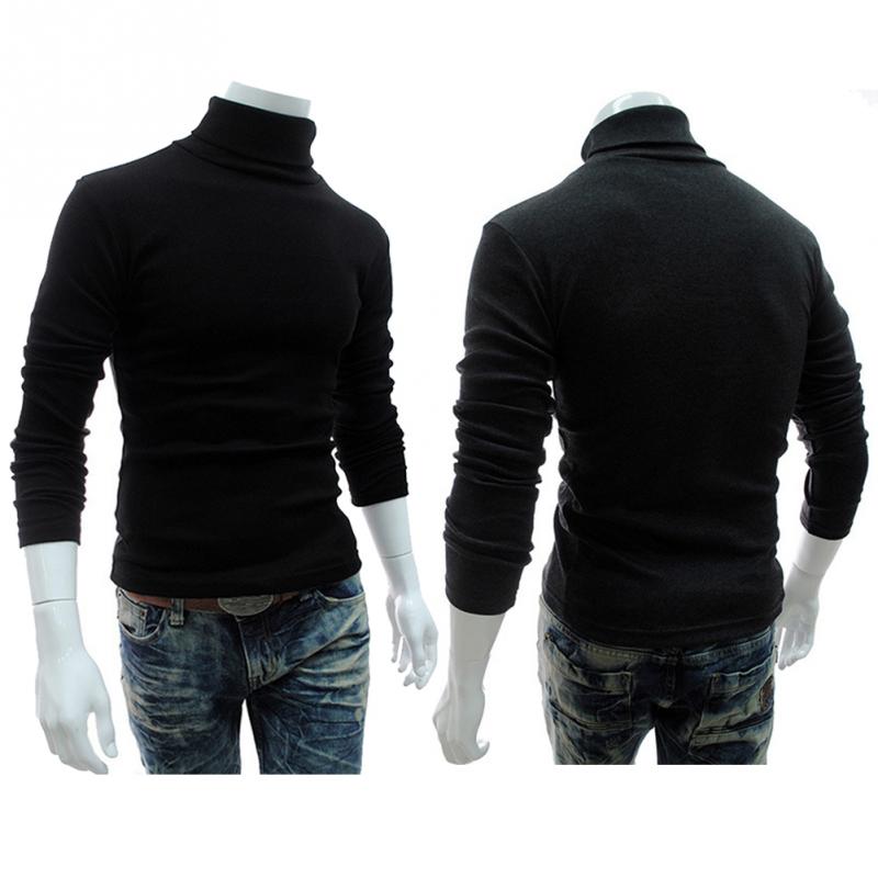 

New Autumn Mens Sweaters Casual Male turtleneck Man's Black Solid Knitwear Slim Clothing Sweater High Quality