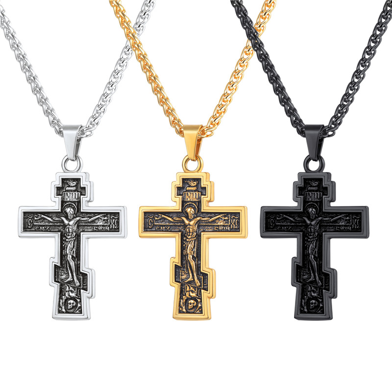 

Cross Necklace INRI Crucifix Jesus Piece Vintage Pendant 316L Stainless Steel Men Chain Christian Jewelry Colar Gifts