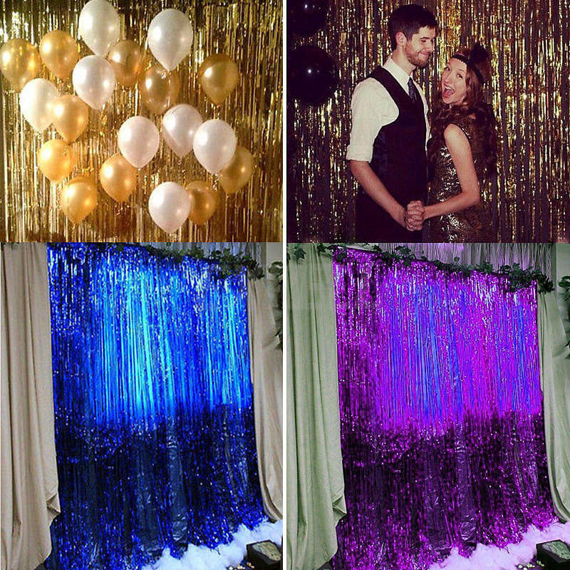 

3ftX10FT Metalic Gold Fringe Curtain Photo Backdrop Hanging curtain Window Doorway Decor Curtain Birthday Supplies 5 pcs/lot DEC122