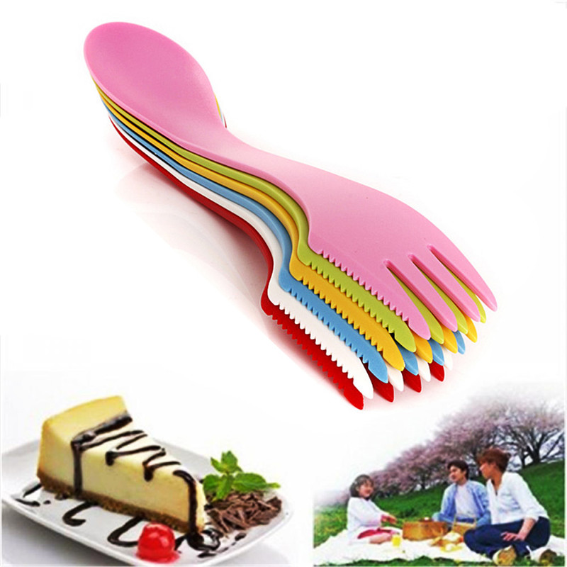 

6pcs/set 3 In 1 Spoon Fork Knife Outdoor Camping Hiking Utensils Plastic Spork Combo Travel Tableware LF029