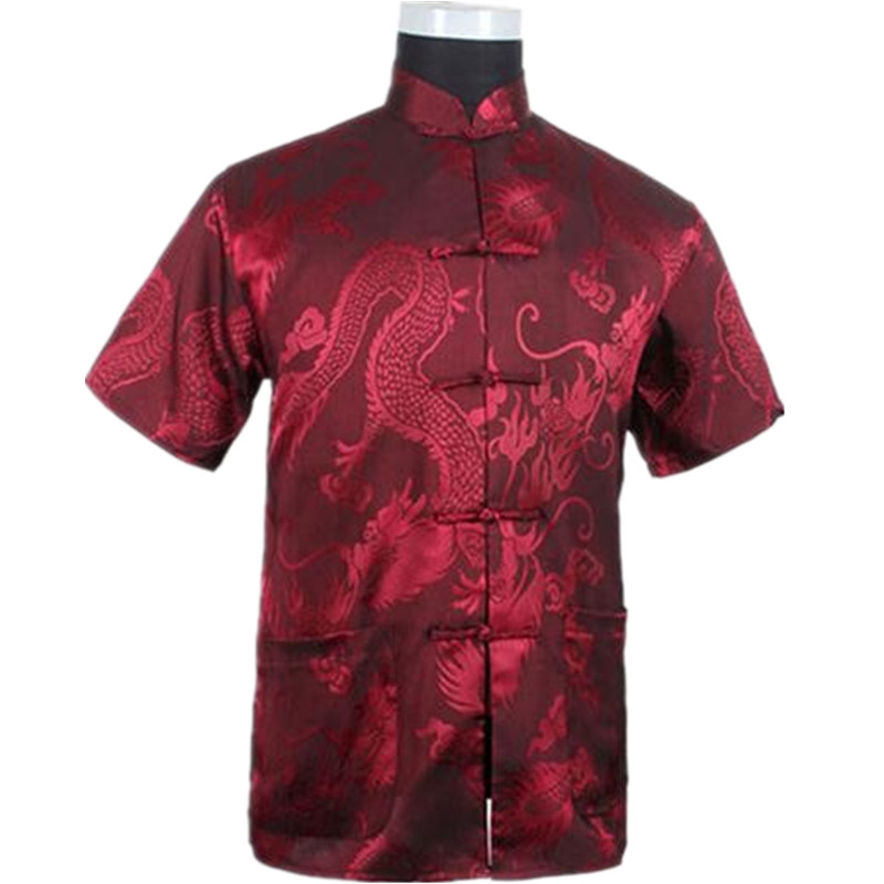 

Burgundy Chinese Men Summer Leisure Shirt High Quality Silk Rayon Tai Chi Shirts Plus Size  L XL XXL XXXL M061308, White