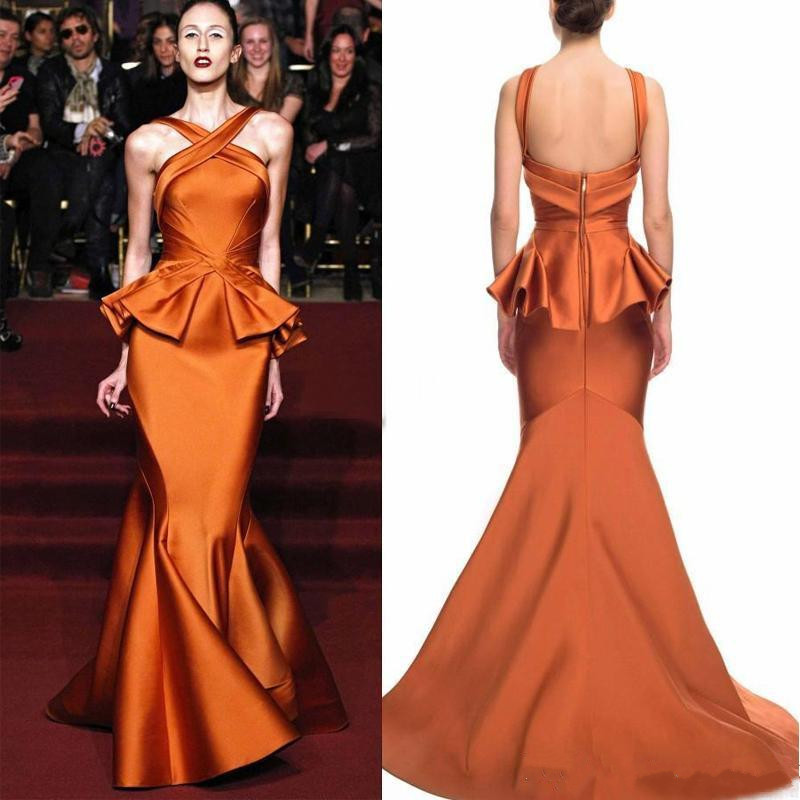 Modest Mermiad Robes de soirée avec Peplum Sans manches Satin Robe de bal longue Custm Made Robes de soirée