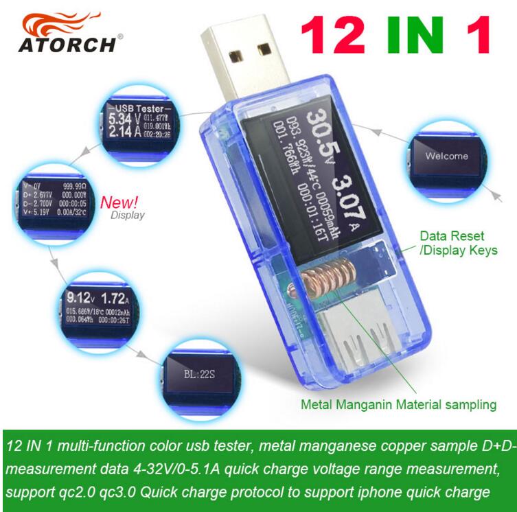 

12 in 1 USB tester DC Digital voltmeter amperimetro voltagecurrent meter ammeter detector power bank charger indicator