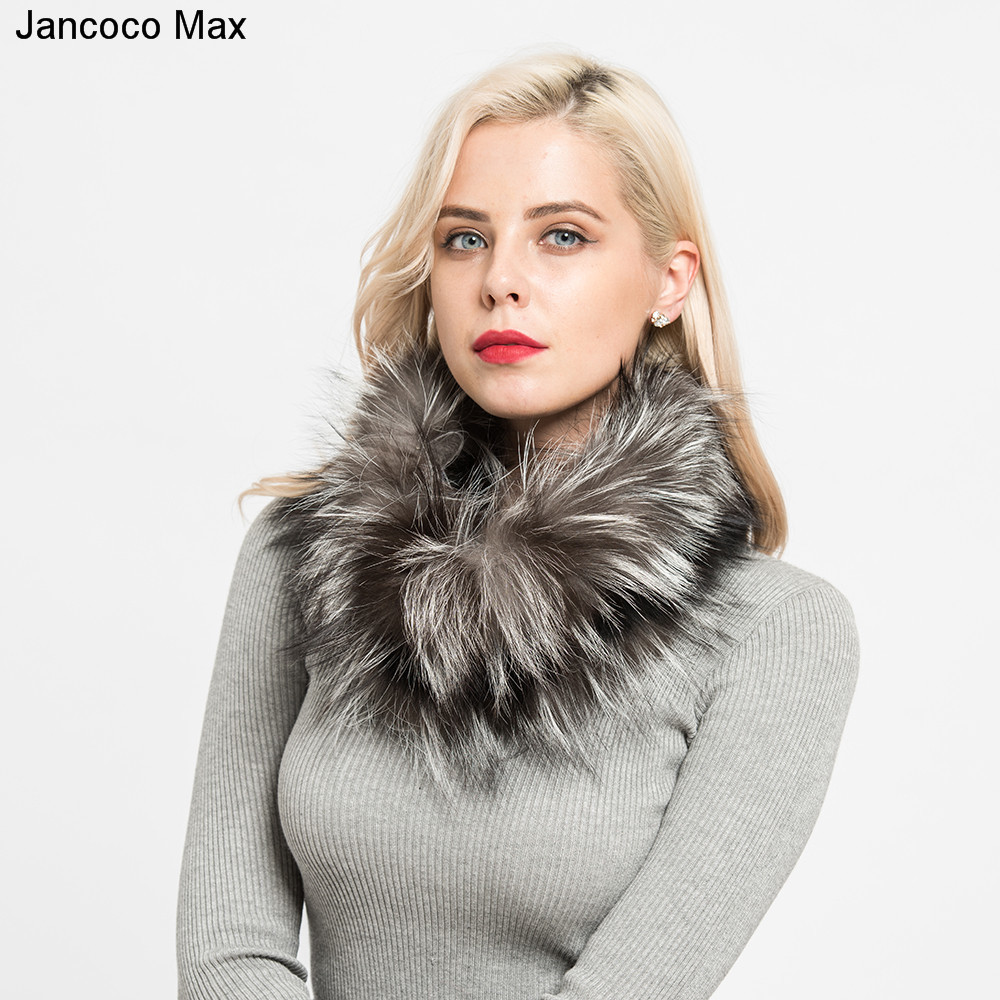 Jancoco Max 2018 New Real Fox Fur Scarves Winter Thick Warm Top Quality Shawl Natural Fur Muffler S7120 Y18102010