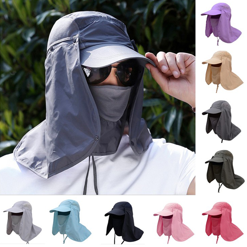 Protection contre le soleil le plus récent Outerdoor UV pêche Chapeau Amovible Neckface Flap Couverture Randonnée Camping Visor Caps 9colors