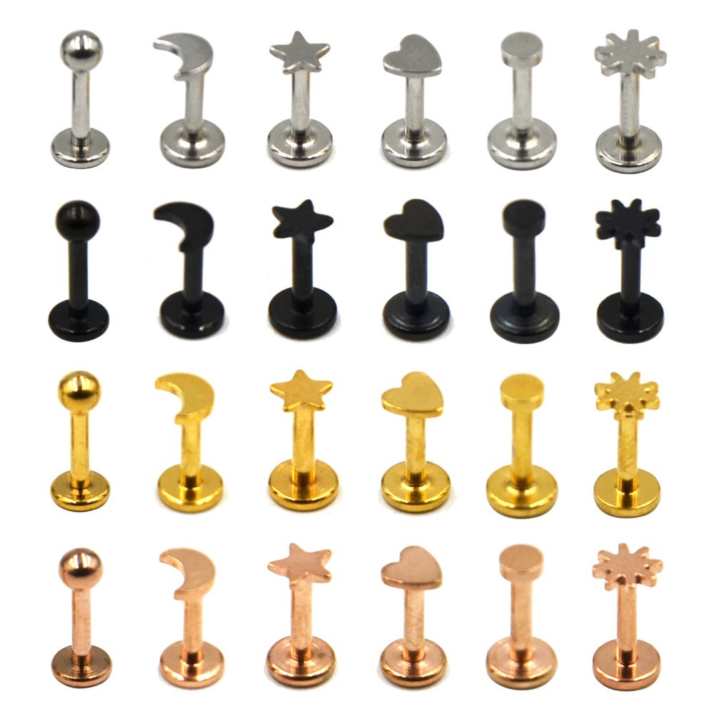 

12 Pieces 16G 316L Stainless Steel Internally Threaded Labret Stud Monroe Lip Rings Ear Helix Tragus Cartilage Piercings Jewelry