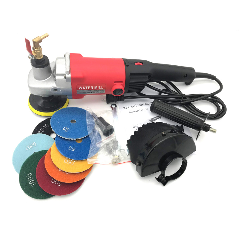 

1400W 4" Electric Stone Hand Wet Polisher Grinder Variable Speed Water Mill C/W 7 Pcs 4" Diamond Polishing Pads