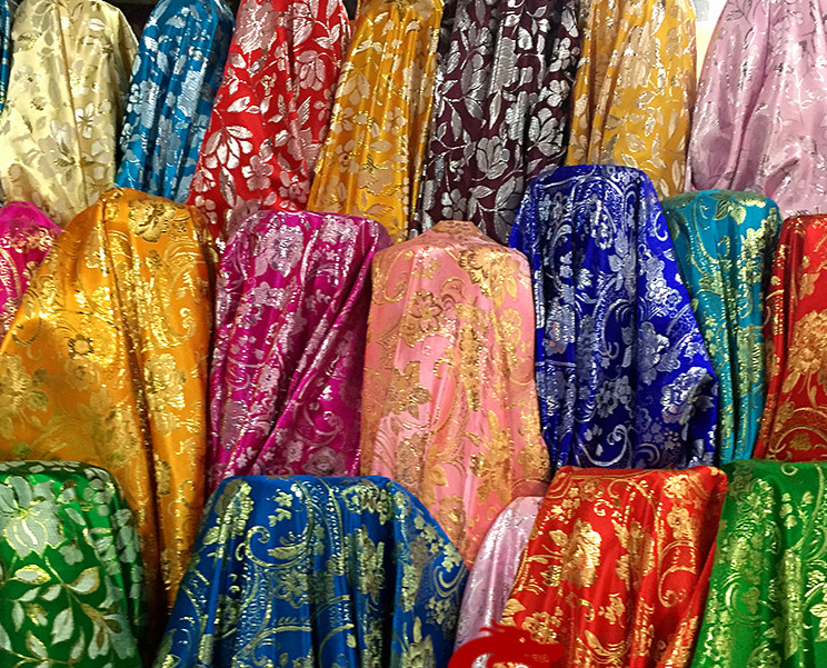 Ancient Costume Chinese Clothing Dress Baby Clothes Kimono Damask Fabrics COS Gold Silk Cloth Printed Satin Fabric Width 59"-image-424009804