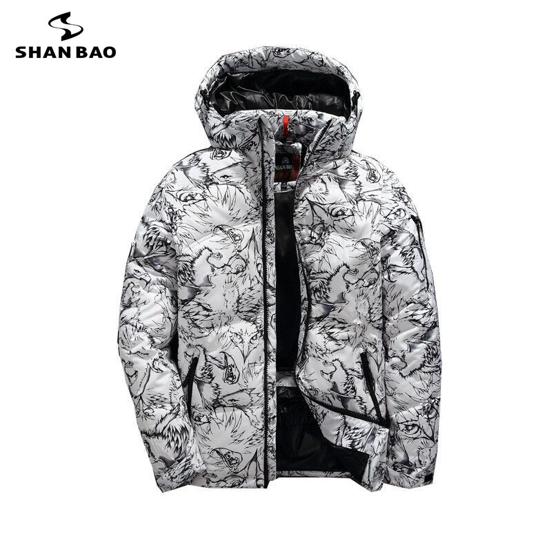 SHANBAO winter thick white duck down men's casual down jacket coat fashion camouflage hooded jacket white black