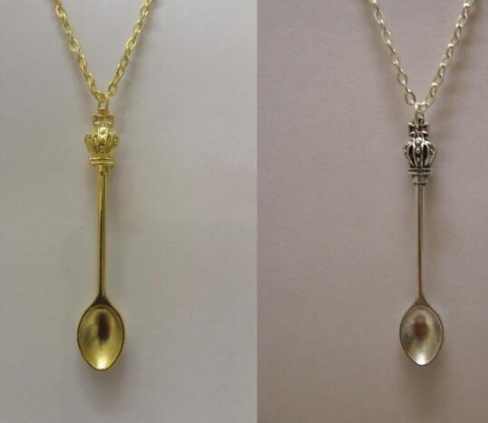 

DHL Tibetan Silver Gold Vintage Crown Inspired Mini Tea Spoon Necklace DIY Teapot Royal Alice Necklace Christmas Gift