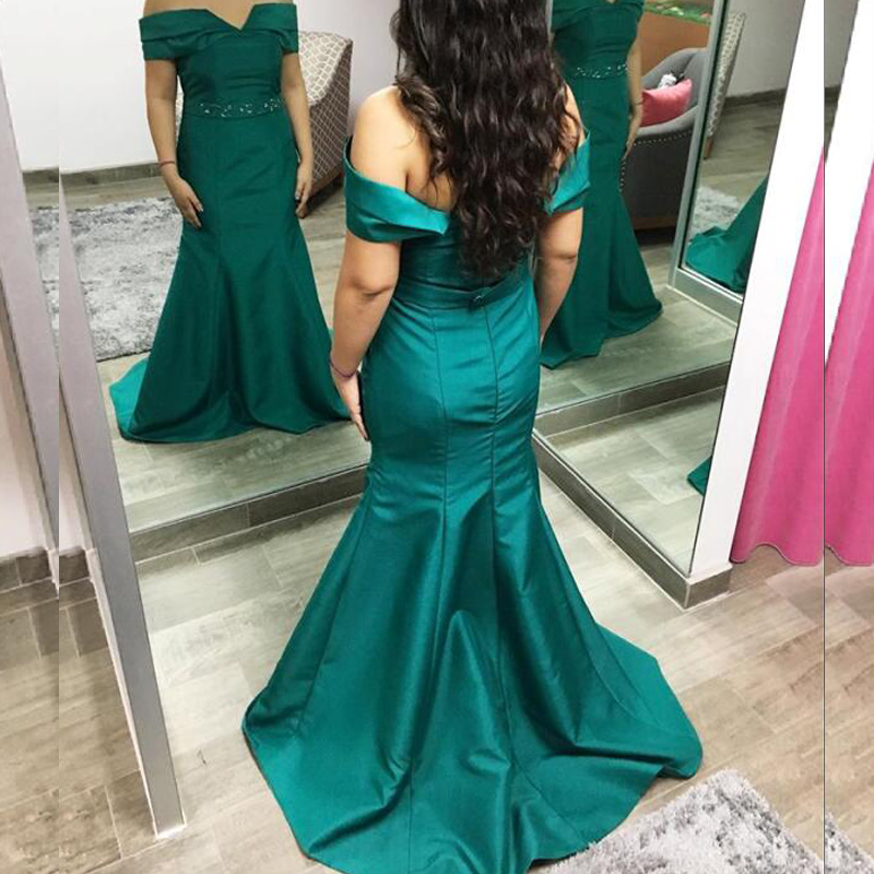 

Teal Bridesmaid Dresses Mermaid Off the Shoulder Beaded Belt Long Formal Bridesmaids Dresses for Wedding Party Custom Made High Quality